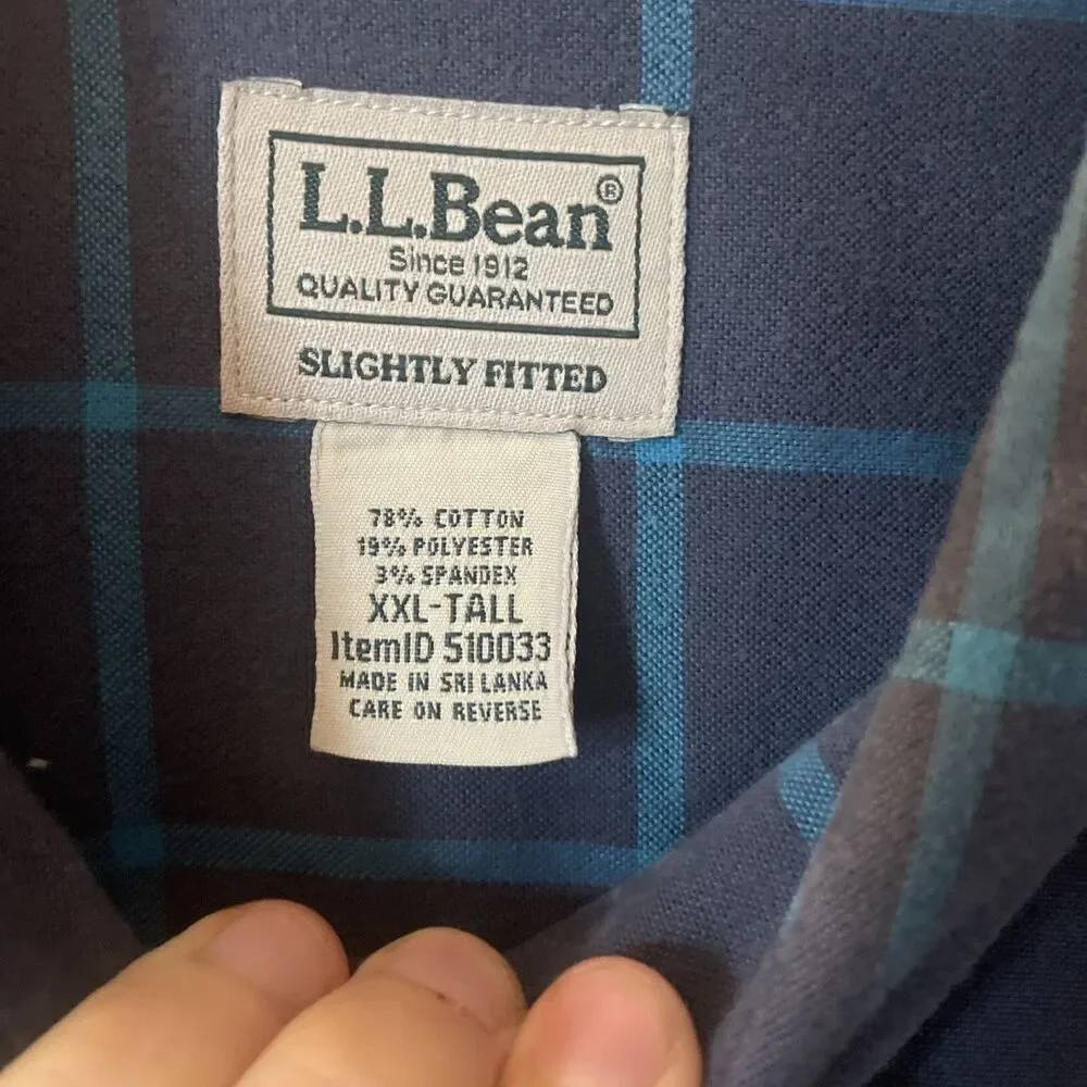 L.L. Bean Men’s Slightly Fitted Navy Stretch Plaid Button Down Shirt XXL Tall - Picture 2 of 5